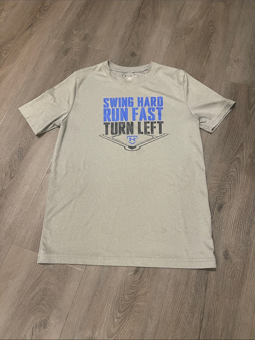 Under Armour Gray Tee with Blue & Black HeatGear Graphic